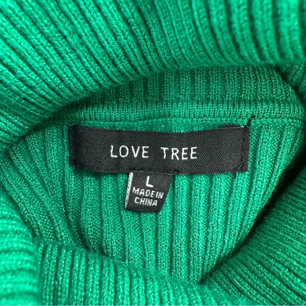 Love Tree Green Ribbed Turtleneck Sweater size Large Long Sleeves Stretch - Picture 11 of 14